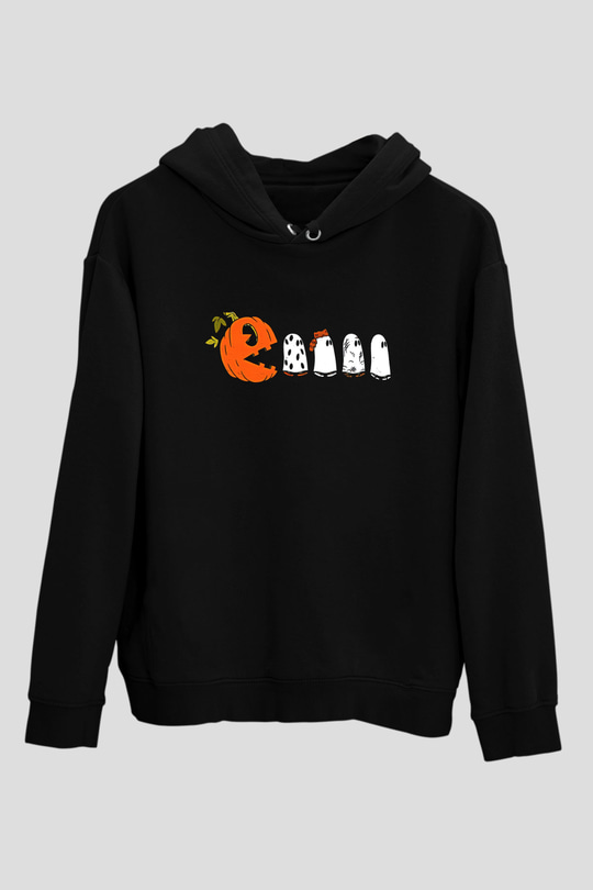 Halloween Baskılı Unisex Siyah Hoodie