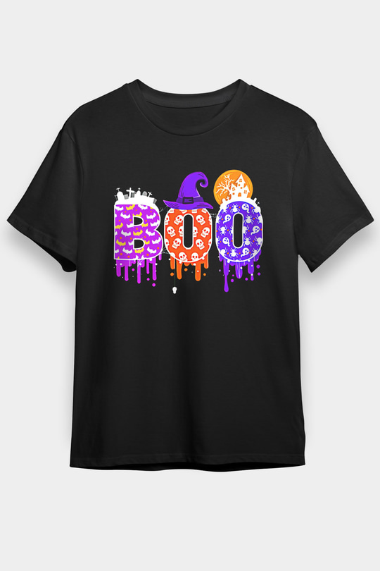 Halloween Baskılı Unisex Siyah Tişört - Tshirt