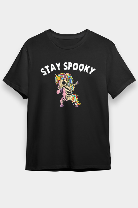 Halloween Baskılı Unisex Siyah Tişört - Tshirt