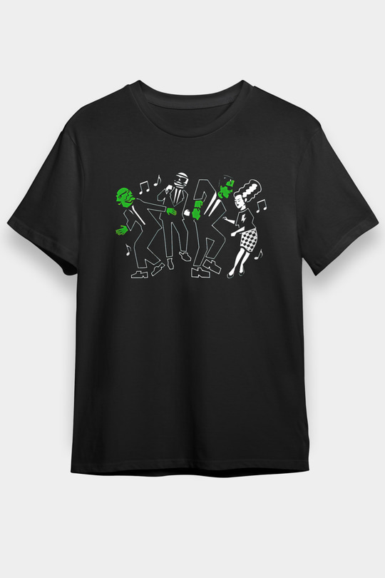 Halloween Baskılı Unisex Siyah Tişört - Tshirt