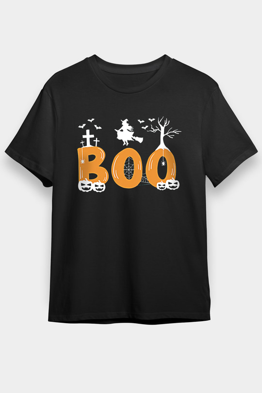 Halloween Baskılı Unisex Siyah Tişört - Tshirt