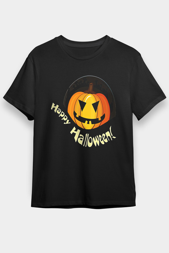 Halloween Baskılı Unisex Siyah Tişört - Tshirt