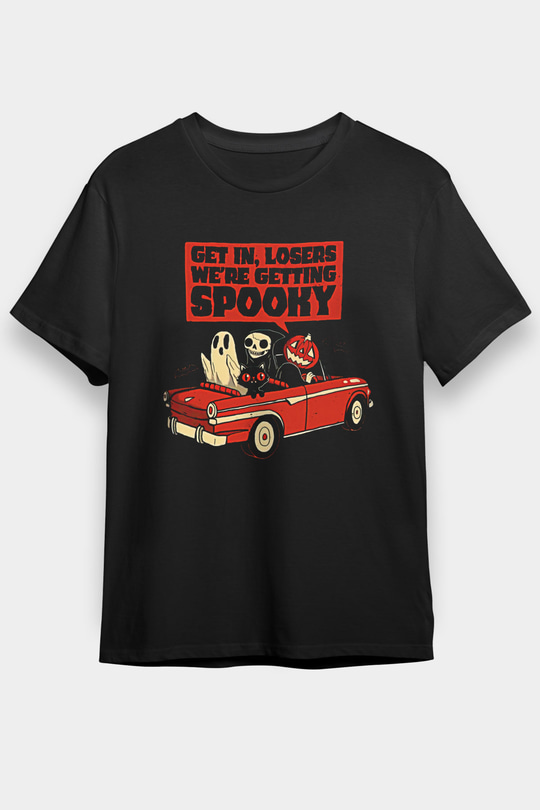 Halloween Baskılı Unisex Siyah Tişört - Tshirt