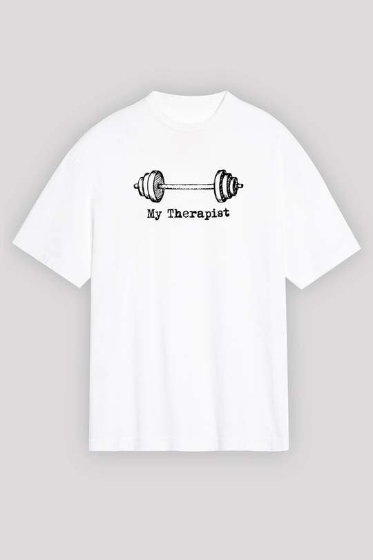 Halter Baskılı Unisex Beyaz Oversize Tişört - Tshirt