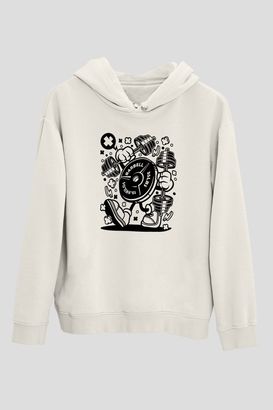 Halter Baskılı Unisex Ekru Hoodie