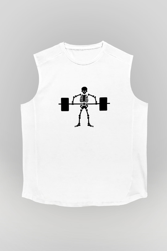 Halter Baskılı Unisex Kolsuz Beyaz Tişört