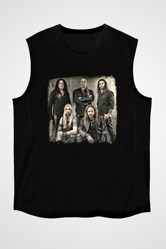 HammerFall Baskılı Unisex Siyah Kolsuz Tişört
