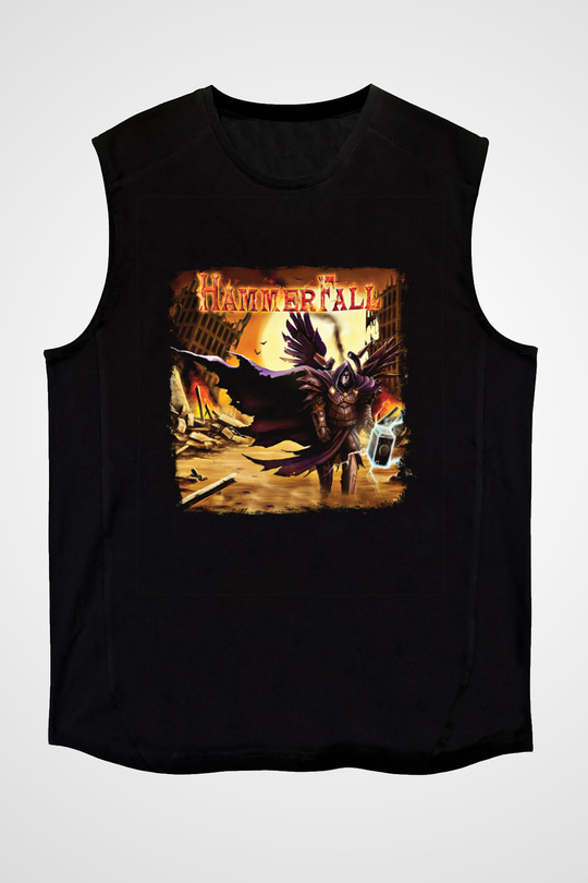 HammerFall Baskılı Unisex Siyah Kolsuz Tişört