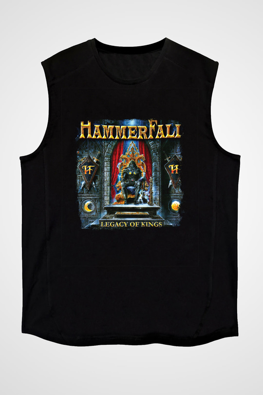 HammerFall Baskılı Unisex Siyah Kolsuz Tişört