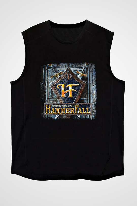HammerFall Baskılı Unisex Siyah Kolsuz Tişört