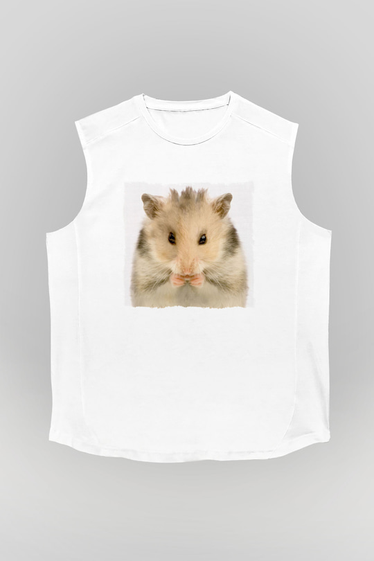 Hamster Beyaz Unisex Kolsuz Tişört