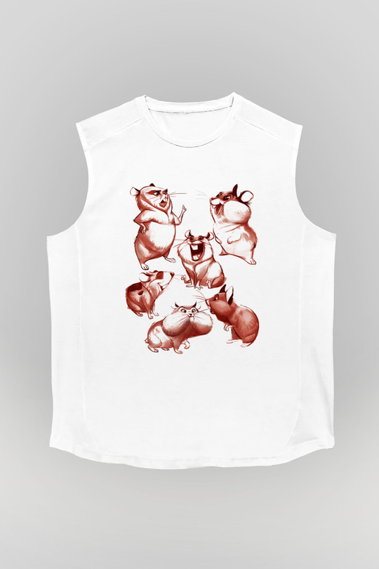 Hamster Beyaz Unisex Kolsuz Tişört