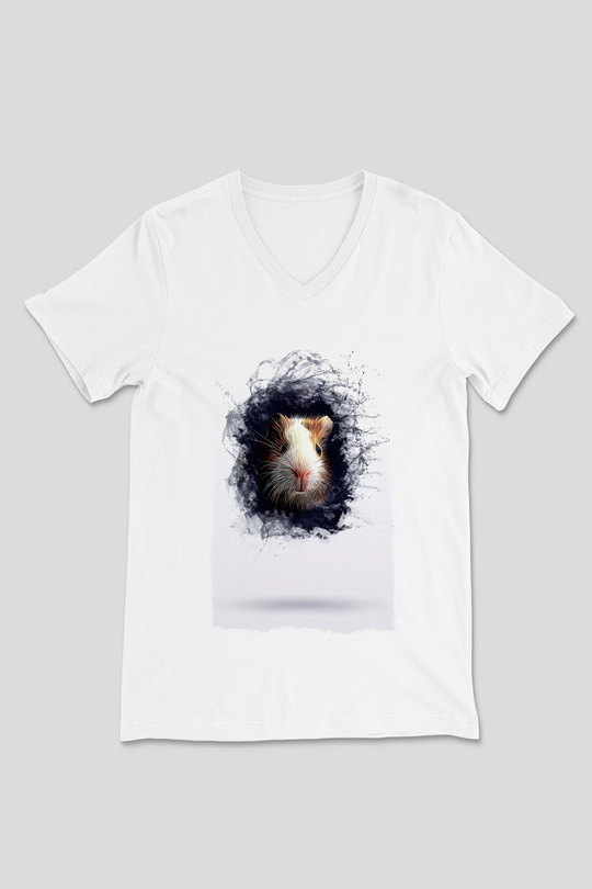 Hamster Beyaz Unisex V Yaka Tişört