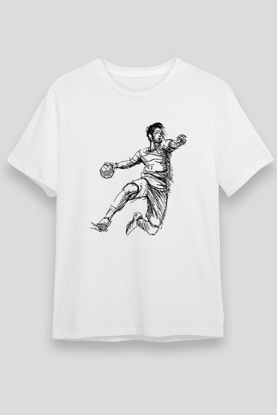 Handball Baskılı Unisex Beyaz Tişört - Tshirt