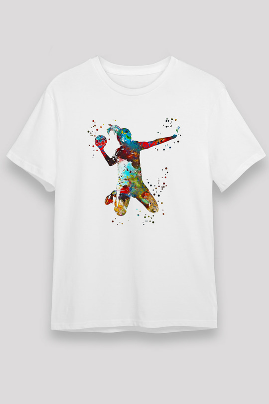 Handball Baskılı Unisex Beyaz Tişört - Tshirt