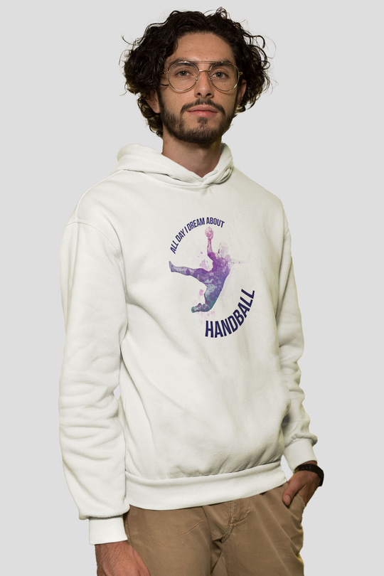Handball Baskılı Unisex Ekru Hoodie