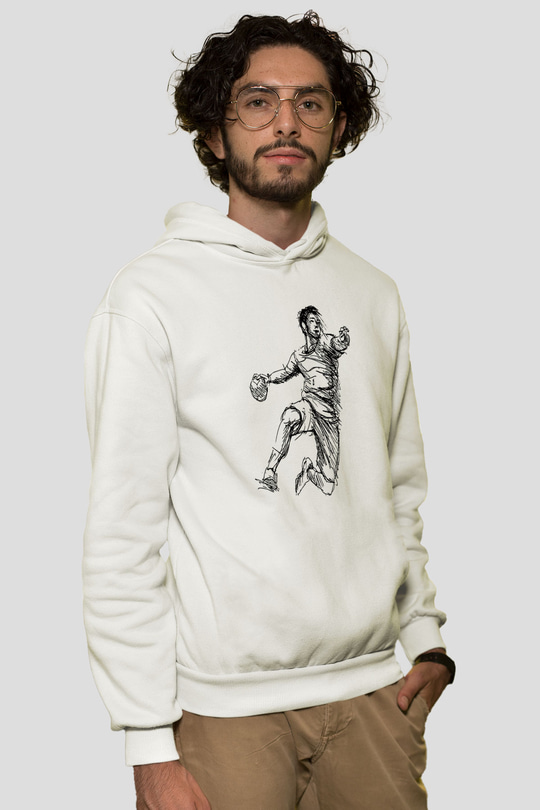 Handball Baskılı Unisex Ekru Hoodie
