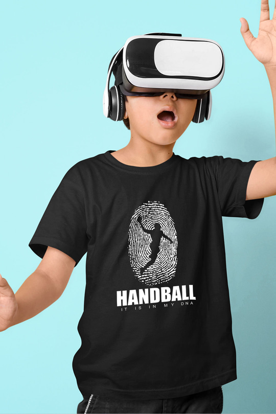 Handball Baskılı Unisex Siyah Çocuk Tİşörtü - Tshirt