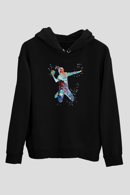 Handball Baskılı Unisex Siyah Hoodie