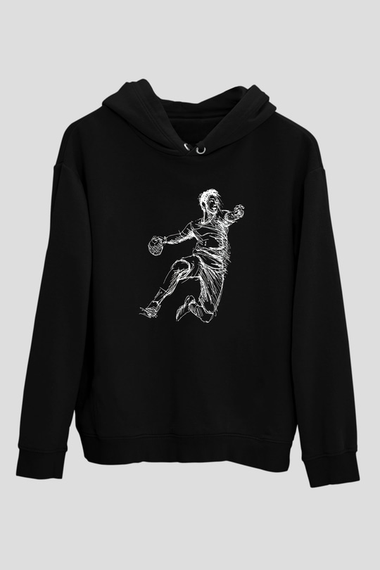 Handball Baskılı Unisex Siyah Hoodie