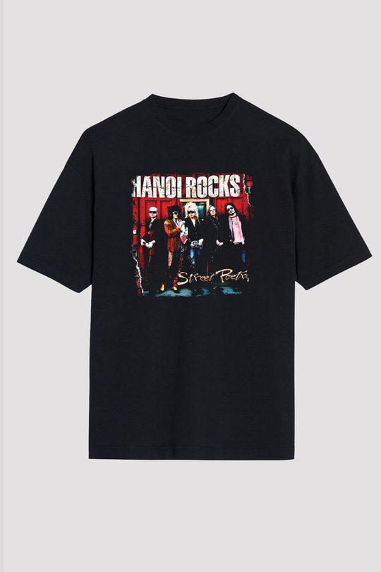 Hanoi Rocks Baskılı Unisex Siyah Oversize Tişört