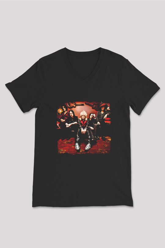 Hanoi Rocks Baskılı Unisex Siyah V Yaka Tişört