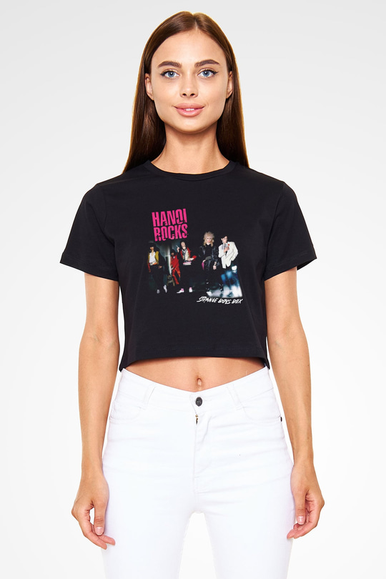 Hanoi Rocks Siyah Crop Top Tişört