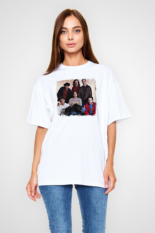 Happy Mondays Baskılı Unisex Beyaz Oversize Tişört
