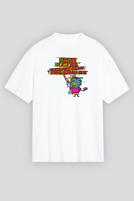 Happy Mondays Baskılı Unisex Beyaz Oversize Tişört