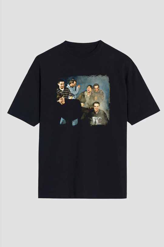Happy Mondays Baskılı Unisex Siyah Oversize Tişört