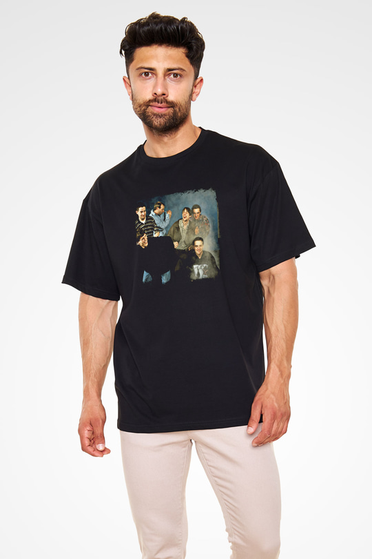 Happy Mondays Baskılı Unisex Siyah Oversize Tişört