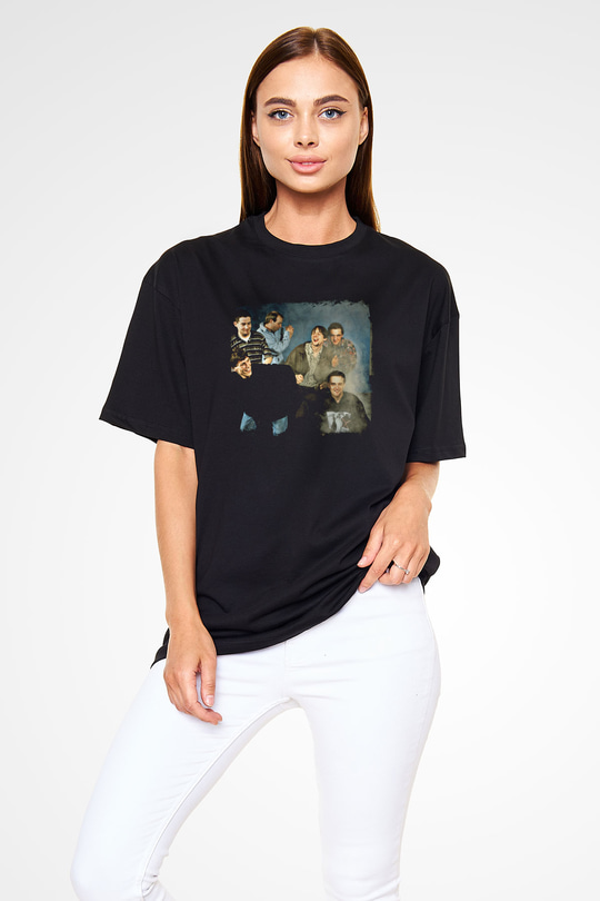 Happy Mondays Baskılı Unisex Siyah Oversize Tişört