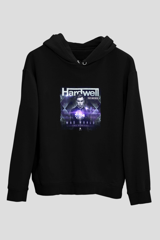 Hardwell Baskılı Unisex Siyah Hoodie