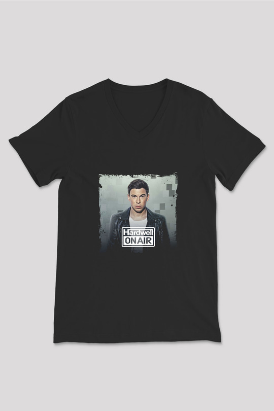 Hardwell Baskılı Unisex Siyah V Yaka Tişört