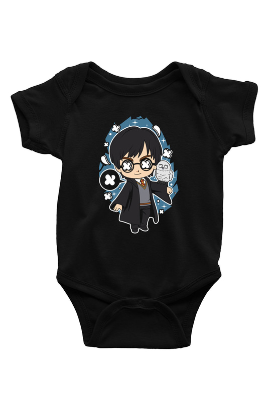 Harry Baskılı Unisex Siyah Bebek Body - Zıbın