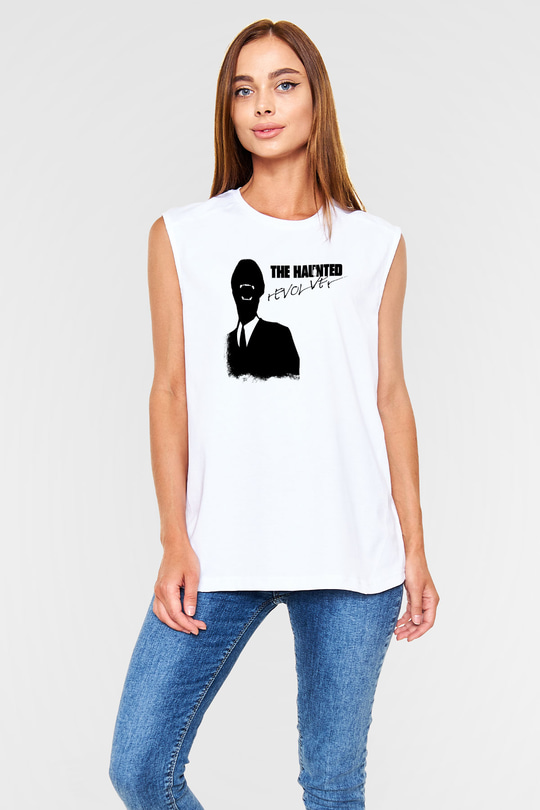 Haunted (The) Baskılı Unisex Beyaz Kolsuz Tişört