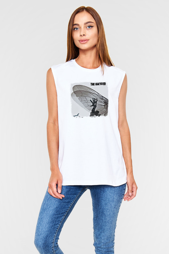 Haunted (The) Baskılı Unisex Beyaz Kolsuz Tişört