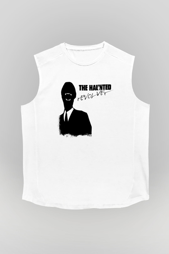 Haunted (The) Baskılı Unisex Beyaz Kolsuz Tişört