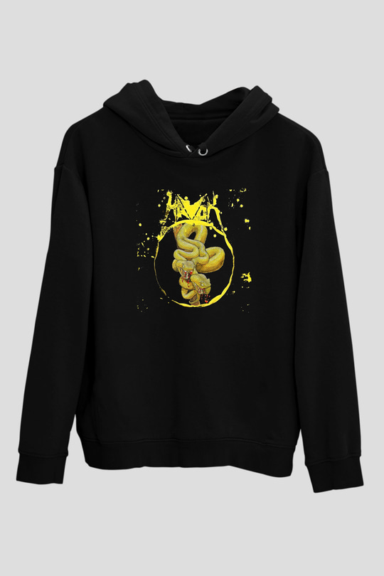 Havok Baskılı Unisex Siyah Kapüşonlu Sweatshirt