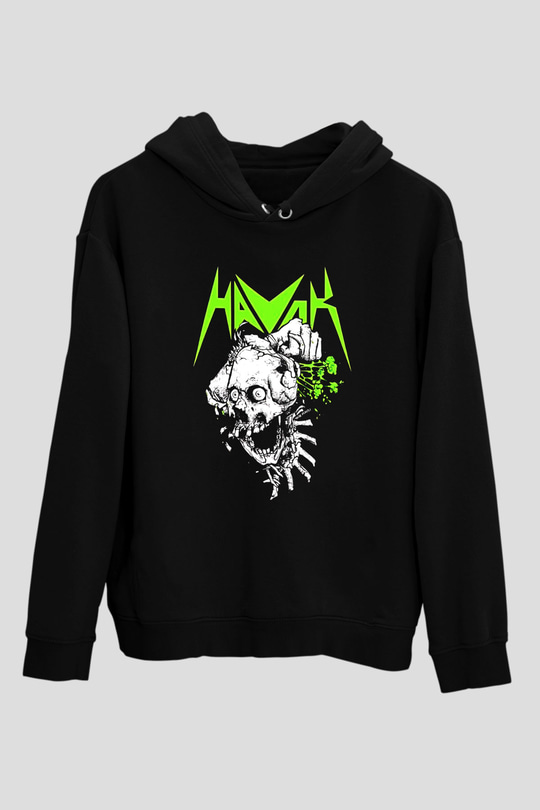 Havok Baskılı Unisex Siyah Kapüşonlu Sweatshirt