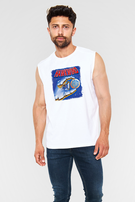 Hawkwind Baskılı Unisex Beyaz Kolsuz Tişört