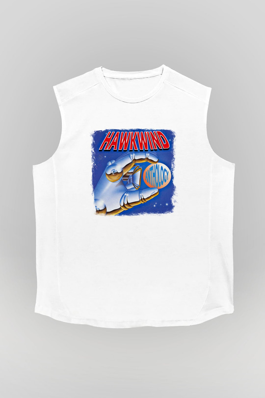 Hawkwind Baskılı Unisex Beyaz Kolsuz Tişört