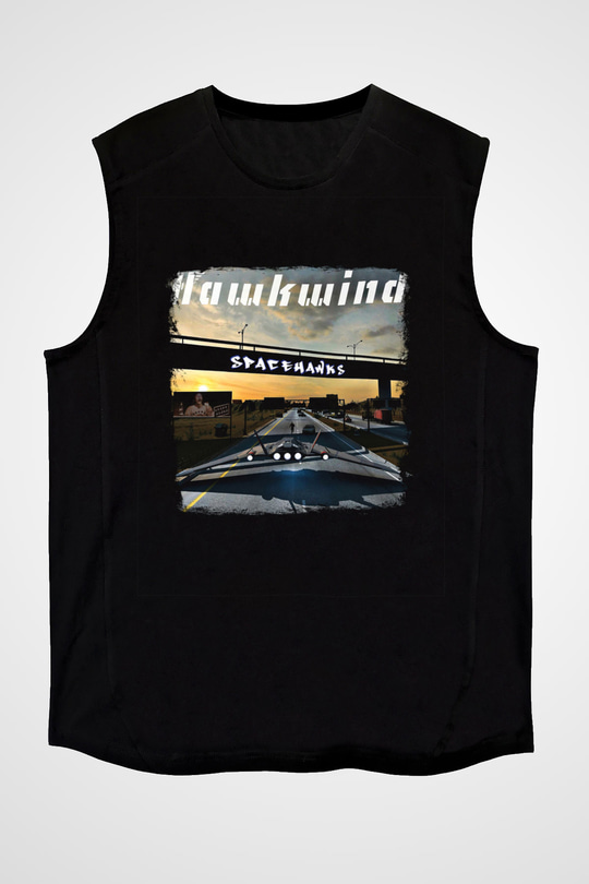 Hawkwind Baskılı Unisex Siyah Kolsuz Tişört