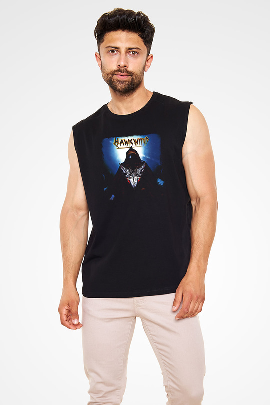 Hawkwind Baskılı Unisex Siyah Kolsuz Tişört