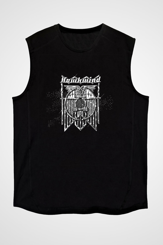 Hawkwind Baskılı Unisex Siyah Kolsuz Tişört