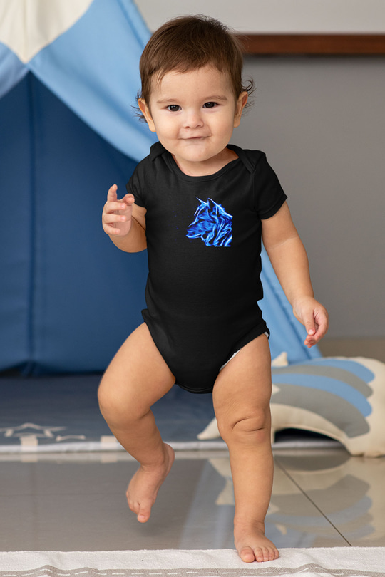 Hayalet Kurt BaskılıSiyah  Bebek Body - Zıbın