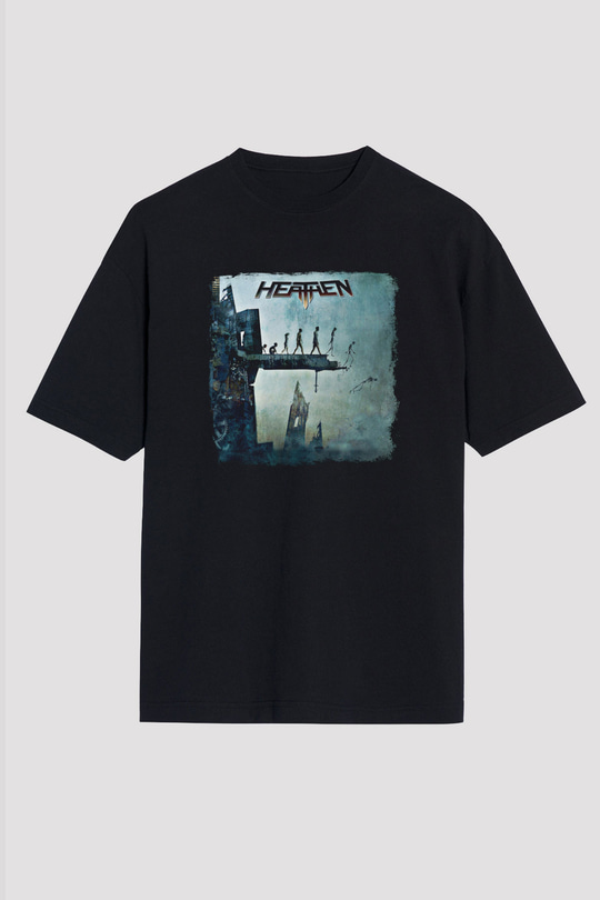 Heathen Baskılı Unisex Siyah Oversize Tişört