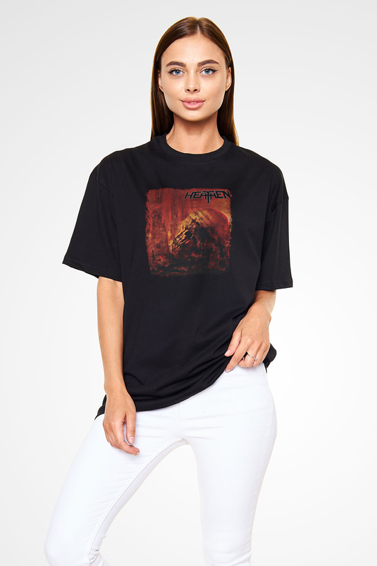 Heathen Baskılı Unisex Siyah Oversize Tişört