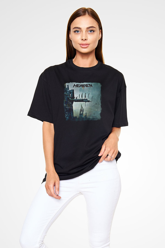 Heathen Baskılı Unisex Siyah Oversize Tişört