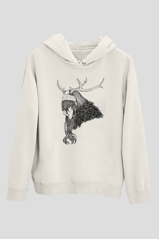 Heilung Baskılı Beyaz Unisex Kapüşonlu Sweatshirt
